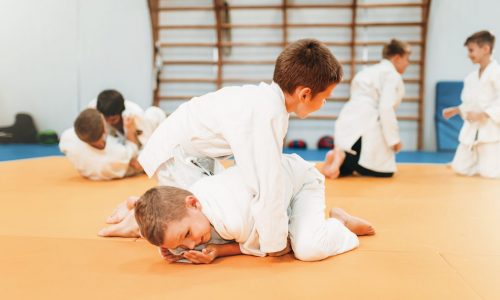 chicos-uniforme-practican-artes-marciales